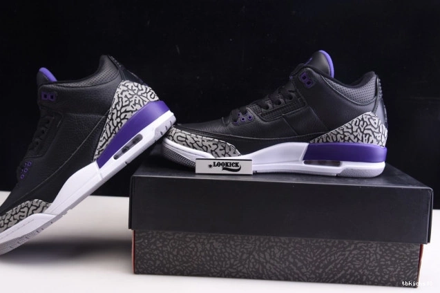 Rep TBkick CT8532-050 Court Air Jordan Black Retro 3 Purple 0703